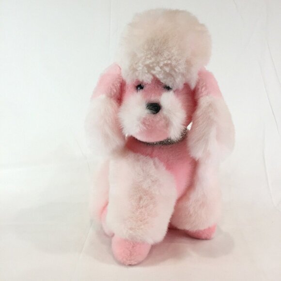 Pink Poodle Plush Dog with Silver Sparkle Collar Stuffed Animal Fluffy Soft - Picture 1 of 9
